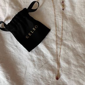 Becky Kelso 14k yellow gold Round Pink Tourmaline pendant necklace